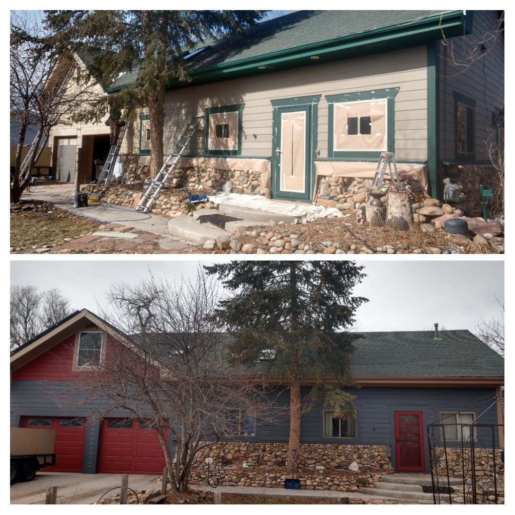 Before and after photo of an exterior painting project